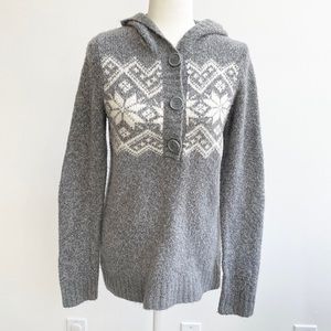 Motherhood Maternity | Maternity Grey/Cream Fuzzy Knit Hooded Pullover Sweater